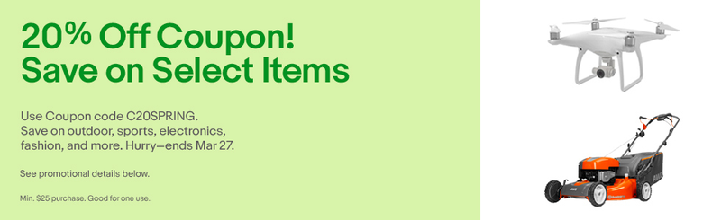 20% off select items. Promo code C20SPRING.